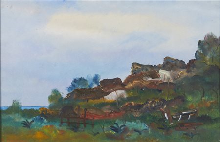 OMICCIOLI ALFONSO (n. 1923) - Barca rotta a riva.