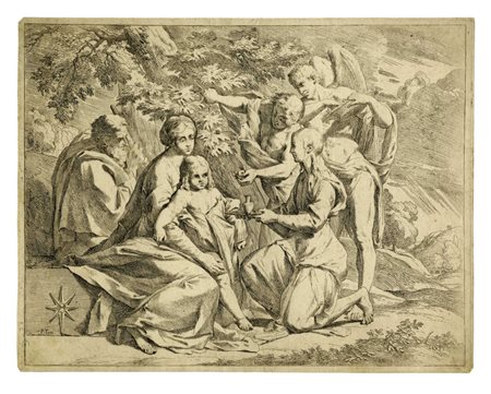 Pietro  Testa, La Sacra Famiglia nutrita dagli angeli. 1642-1644.