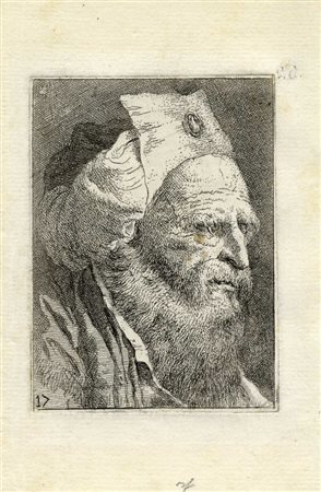 Giandomenico  Tiepolo, Vecchio barbuto di tre quarti. 1775-1800.