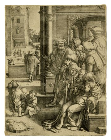 Lucas  Van Leyden, Il poeta Virgilio sospeso in una cesta. 1525.