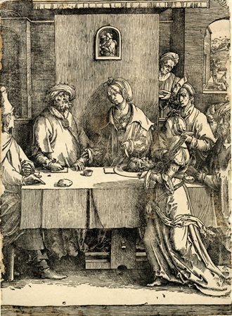Lucas  Van Leyden, Erode ed Erodiade con la testa del Battista. 1514 ca.