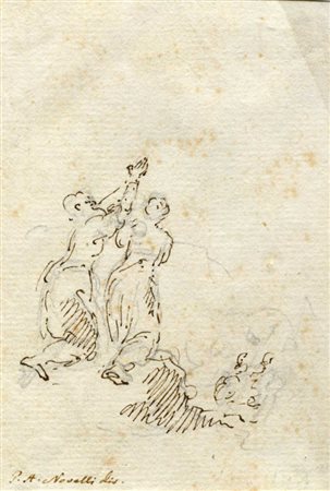 Pietro Antonio  Novelli [attribuito a], Studio per due figure oranti / Studio di mano con fiore.