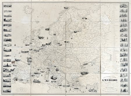Aristide-Michel Perrot, Carte Pittoresque & Maritime de l'Europe indiquant La division des Etàts les Routes et Chemins… revue et augmentée par Alexandre Aimé Vuillemin (1812-1880). Paris: Fatout Editeur, 1845.