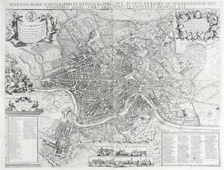 Joachim Von Sandrart Giovanni Battista Falda, Recentis Romae Ichnographia et Hypsographia Sive Planta et Facies Ad Magnificentiam Qua Prioribus Annis Urbs Ipsa Directa Exculta et Decorata Est. Nuremberg: 1677.
