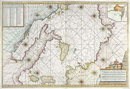 Henri Michelot & Laurent Bremond (idrografi marini) Peter Starckman (incisore), Carta nautica del Mediterraneo centrale.  Marseille: Chez Laurent Bremond, 1718-1726.
