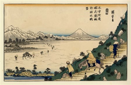 Keisai Eisen [da], Shiojiri toge Suwa kosui chobo (Bella veduta del lago Suwa dal passo Shiojiri). 1835-1837 ca. [variante tarda].