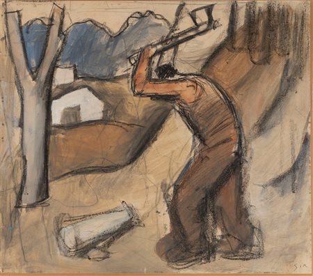 Mario Sironi (Sassari 1885-Milano 1961)  - Paesaggio con taglialegna, 1928 ca.