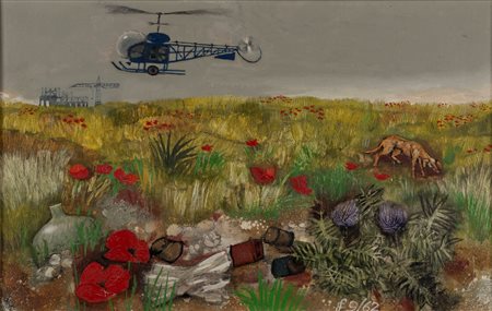 Sergio Ceccotti (Roma 1935)  - Paesaggio con elicottero II, 1962