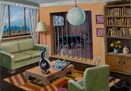 Sergio Ceccotti (Roma 1935)  - Interno con pantera, 2022