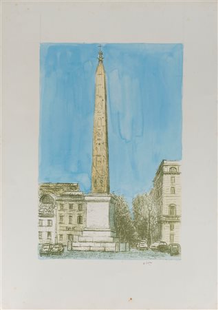 Alberto Ziveri (Roma 1908-1990)  - Piazza con obelisco 