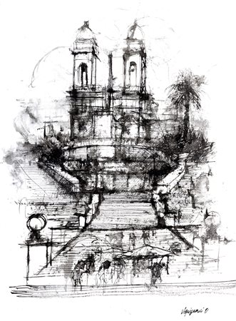 Renzo Vespignani (Roma  1924-2001)  - Piazza di Spagna, 1991