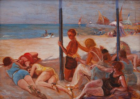 Amleto Montevecchi  Imola  (BO) 1878 - Lugo - (RA) 1964 Sulla spiaggia di Riccione