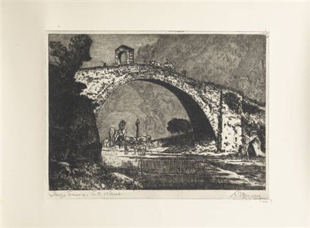 FRANCESCO MENNYEY<BR>Torino 1889 - 1950<BR>"Lanzo Torinese - Ponte del Diavolo" 1944