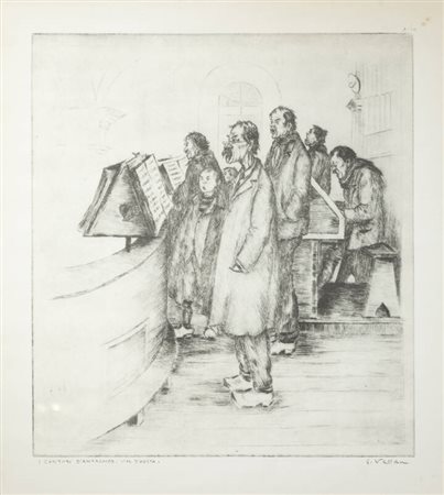 FELICE VELLAN<BR>Torino 1889 - 1976<BR>"I cantori d'Antagnod. Val d'Aosta"