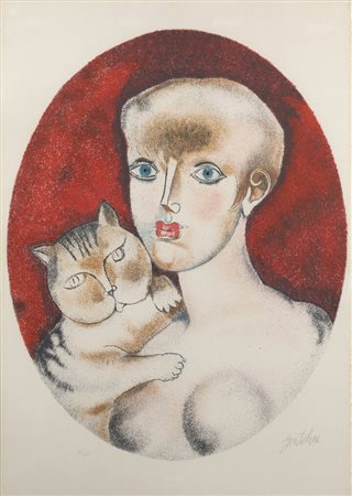 FRANCO GENTILINI<BR>Faenza (RA) 1909  - 1981 Roma<BR>"Figura con gatto"