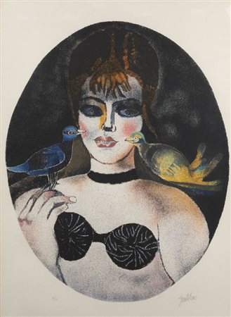 FRANCO GENTILINI<BR>Faenza (RA) 1909  - 1981 Roma<BR>"Figura femminile con uccelli sulle spalle"
