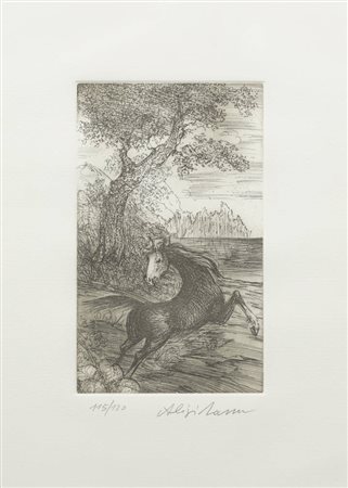 ALIGI SASSU<BR>Milano 1912 - 2000<BR>"Cavallo nel paesaggio"