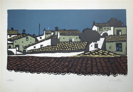 ENOTRIO (ENOTRIO PUGLIESE)<BR>Buenos Aires (Argentina) 1920 - 1989 Roma<BR>"Paesaggio con case e tetti"