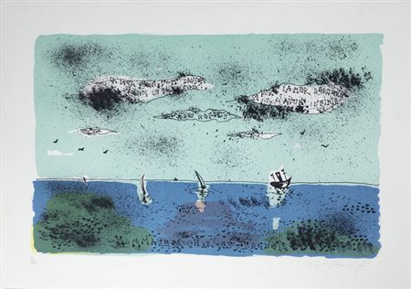 FRANCO ROGNONI<BR>Milano 1913 - 1999<BR>"Imbarcazioni sul mare"