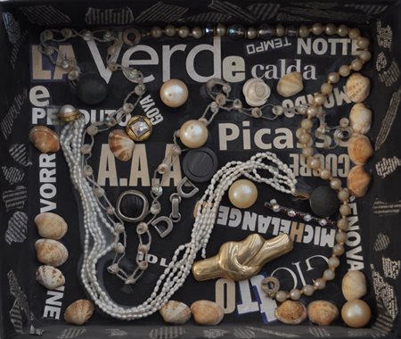 TOLA LUIGI La verde notte calda, anni ‘90 collage e assemblaggio su scatola...