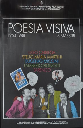 POESIA VISIVA Poster della mostra 5 maestri, Verona, Palazzo Forti, 1988 con...