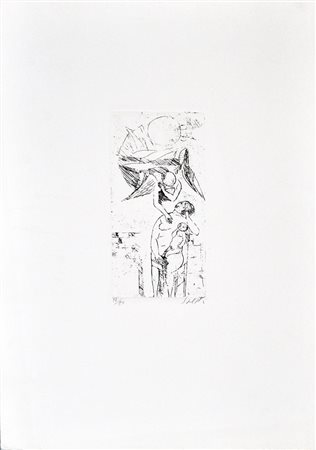 SAETTI BRUNO Colloquio con l’angelo, (1976) acquaforte in b/n es. 77/80 cm....