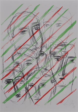 CHIA SANDRO Figure tricolori, 1989 litografia a colori cm. 70x50 es. H.C....