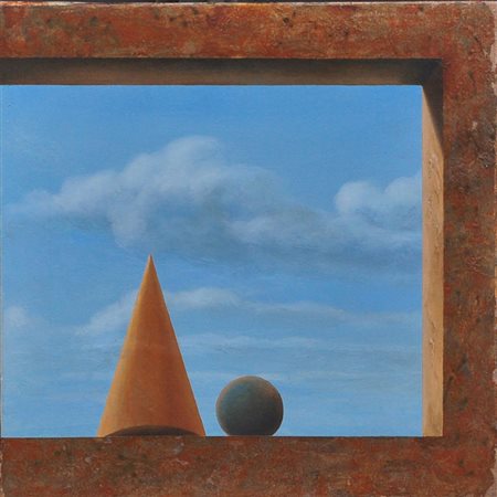 ALONSO JESUS Tela de macarron, 1992 olio su tela cm. 46x46 firma, data e...