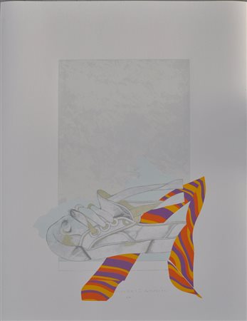 BUSCIONI UMBERTO Scarpa da tennis e cravatta, s.d. serigrafia polimaterica a...