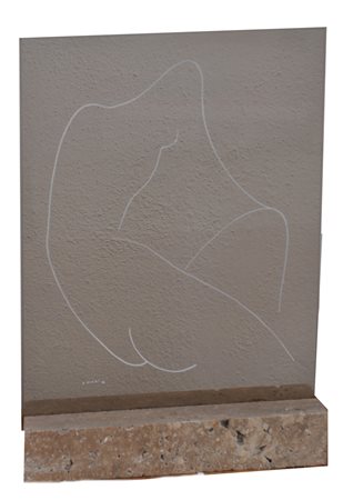 VIANI ALBERTO Maternità, 1978 serigrafia su cristallo con base in travertino...