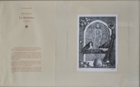 BELLINI ENZO La domenica, s.d. acquaforte in b/n cm. 33x25 es. P. A. firma e...