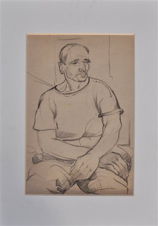 IGNOTO DEL XX SECOLO Figura, s.d. carboncino su carta cm. 50x35 montato su...