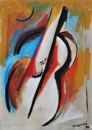 LANCI AMEDEO Chitarra sotto la luna, 1990 olio su tela cm. 70x50 firma e data...