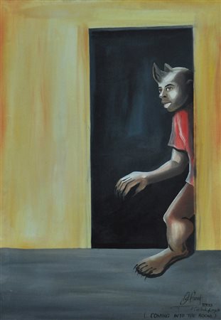 DAVID OCHIENG …Coming into the Room, 1999 olio su tela cm. 70x49,5 firma,...