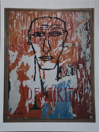Rotella Mimmo Identikit, 1993 sovrapittura su decollage, cm. 70,5x51 firmata...