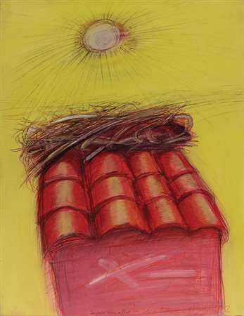 Vaglieri Tino Confine della città, sole e tetto, 1982 tecnica mista su...