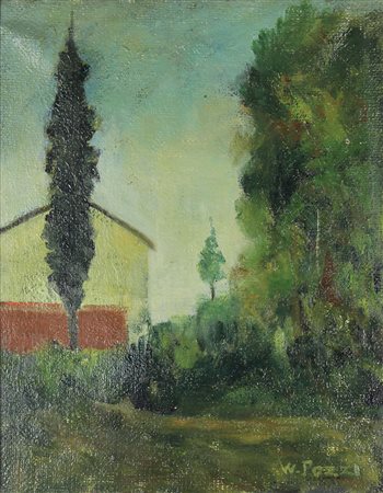 Pozzi Walter Paesaggio olio su tela, cm 48x38 firmato in basso a destra