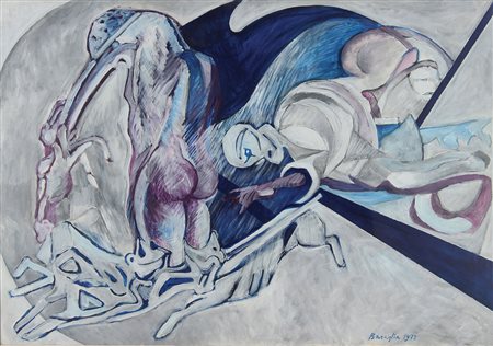 Basaglia Vittorio Uomo in maschera, 1972 olio su tela, cm 75x100 firmato e...