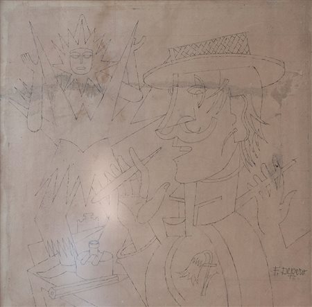 Depero Fortunato Gagà, 1937 disegno su carta applicata su tela, cm. 48x48...