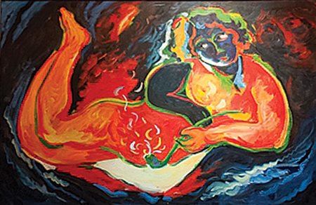 Germanà Mimmo La fumatrice, 1990 olio su tela, cm. 80x120 Firmato datato e...