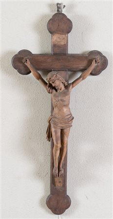 Cristo in terracotta su base in legno. Arte emiliana, fine del XIX secolo -...