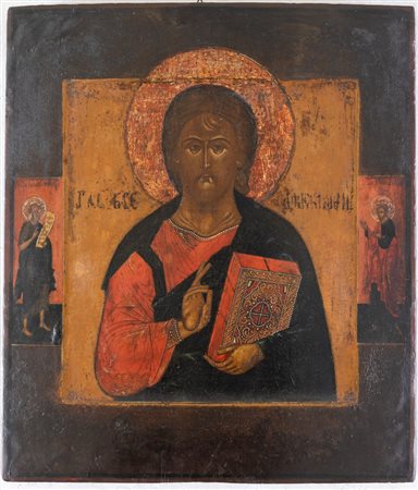 Icona raffigurante Cristo con a lato due santi. Russia, inizio del XIX...