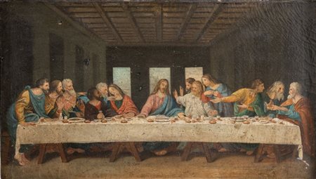 Maestro del XIX secolo. "Ultima cena", da Leonardo da Vinci. Olio su tela. Cm...