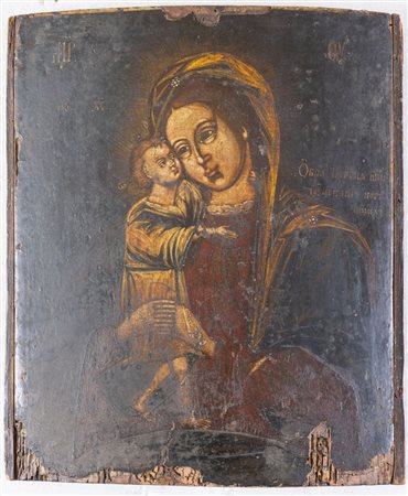 Icona raffigurante Madonna con Bambino. Romania, XVIII - XIX secolo. Cm...