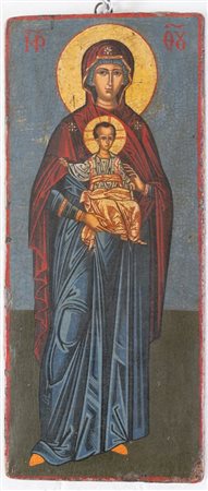 Icona raffigurante Madonna a figura intera con bambino. Arte ortodossa, XIX...