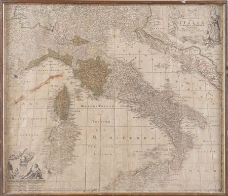 Carta geografica, raffigurante Italia, Sardinia et Corsica. XVIII secolo. Cm...