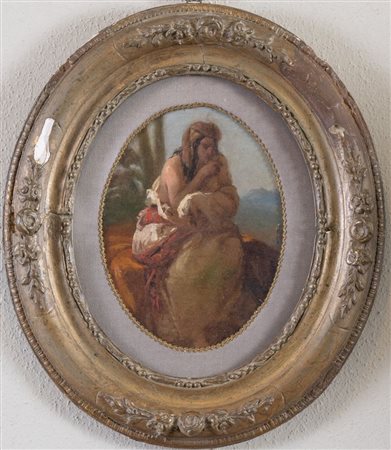 ALESSANDRO GUARDASSONI (Bologna 1819 - 1888) "Figura di donna seduta". Olio...