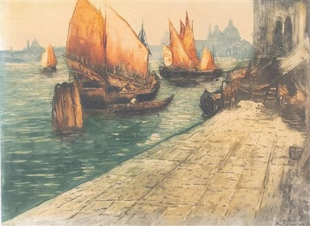 AUGUSTO BARACCHI (Modena 1878 - Milano 1942) "Venezia". Monotipo acquatinta....