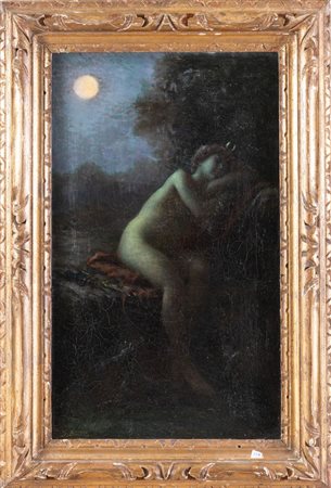 GASTON BONFILS (Francia 1855 - 1946) "Nudo di donna al chiaro di luna". Olio...