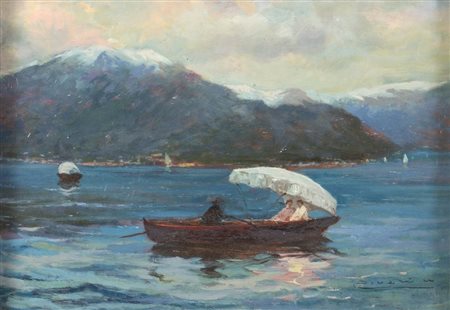 UMBERTO ZIVERI (Milano, 1891-1971) "Tremezzo, lago di Como". Olio su tavola. Cm 50x70. Firma in basso a destra Ziveri U. Al retro reca scritta Tremezzo - Como.